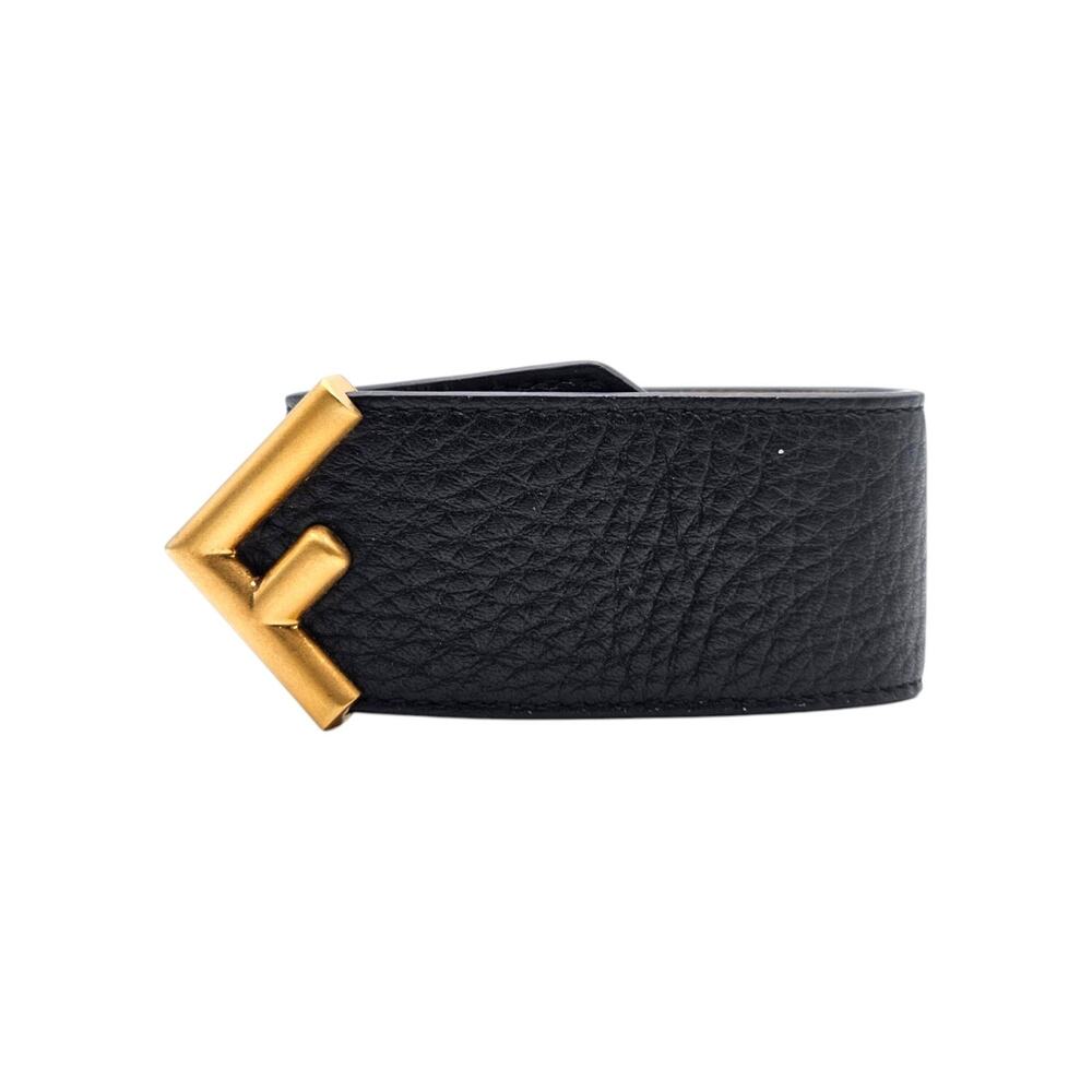 Fendi Roma F Deco Cuoio Roma Leather Bracelet Black Gold Size L - New - Picture 3 of 4